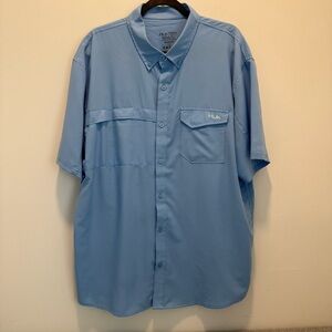 Huk Tide Point Short Sleeve Button Down Fishing Shirt  Blue- Men's XL Outdoor
